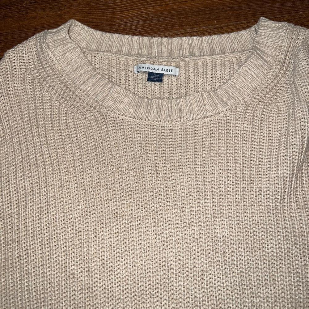 American Eagle Minimalist Knit Beige Casual Oversized Two Tone Sweater Size L - Picture 6 of 8